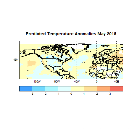Prognose April 2018 Temperatur Europa und Amerika Bild