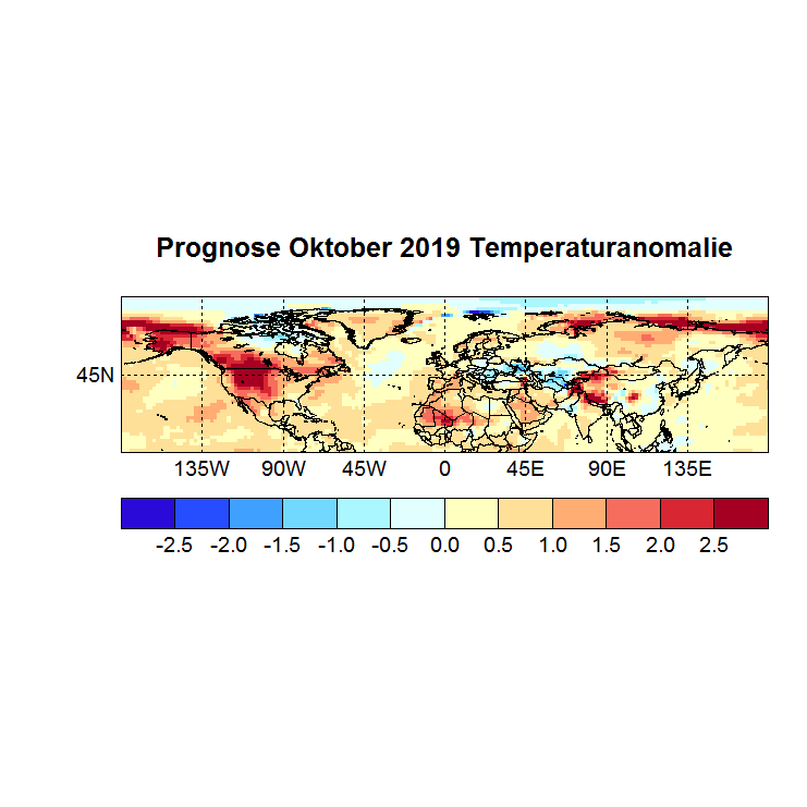 Prognose Oktober 2019 Temperatur NH Bild aus Sept