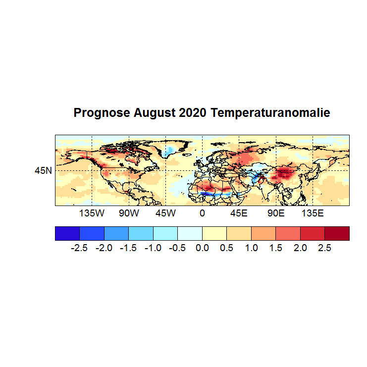 Prognose August 2020 Temperatur NH aus Juni